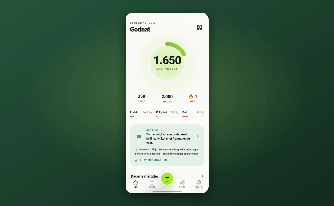 KalorieTracker-appen til iOS og Android – kalorieoverblik og AI-kostcoach, udviklet af NBS