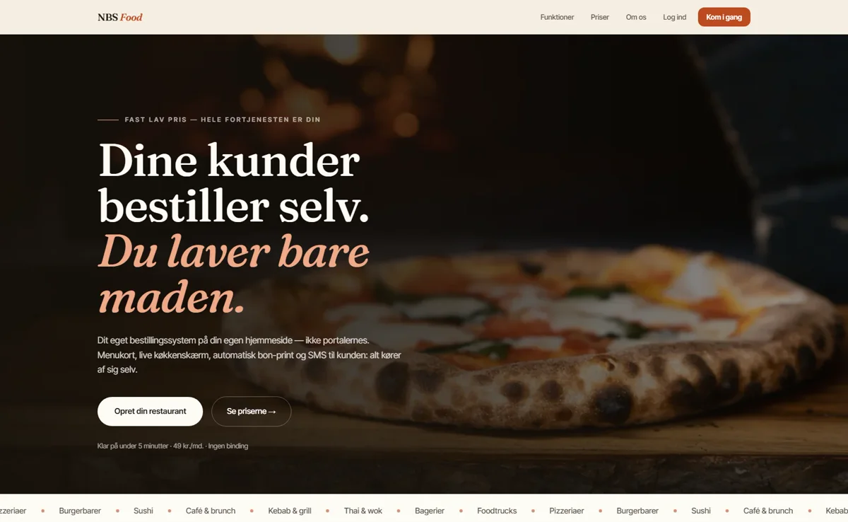NBS Food – bestillingssystem til restauranter med live køkkenskærm, udviklet af NBS