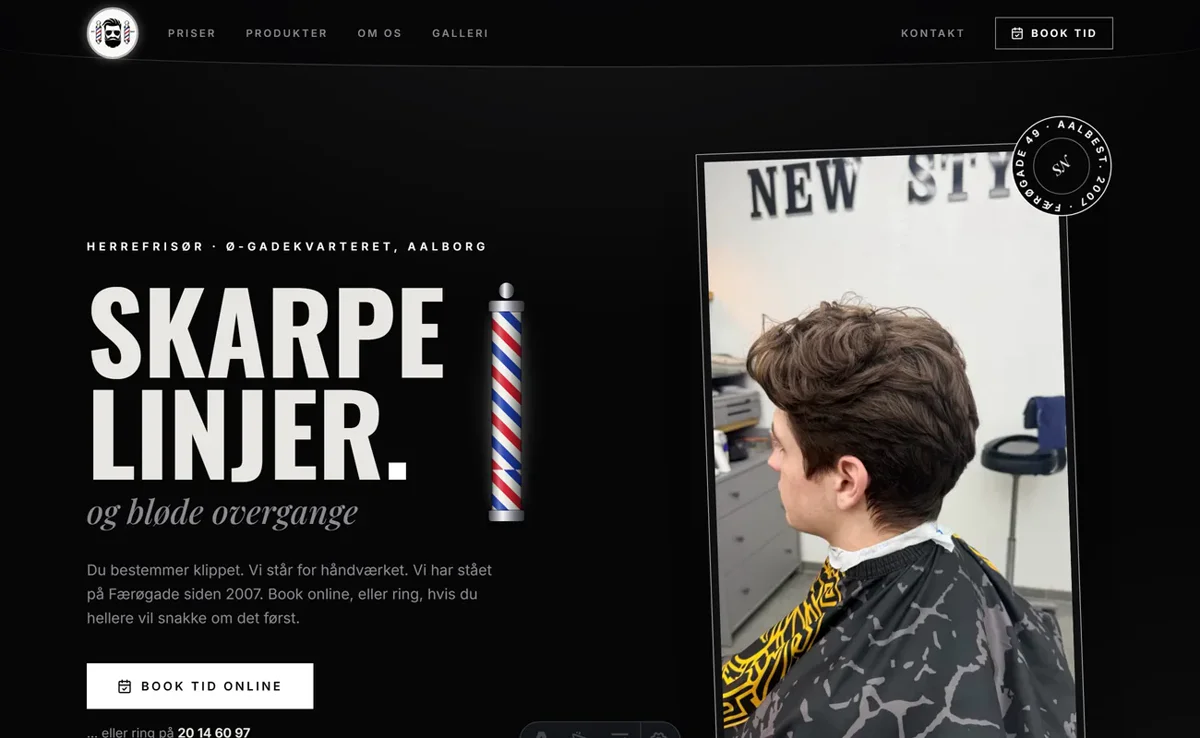 New Style Barbershop – herrefrisør i Aalborg med live booking, udviklet af NBS